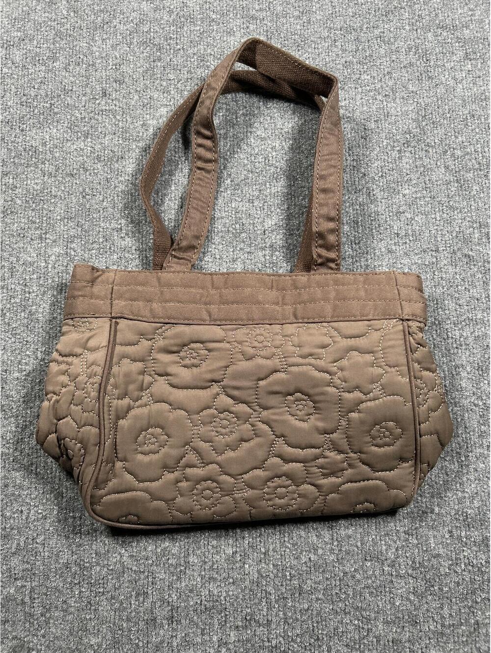 Thirty-one Brown Quilted Floral Tote Bag with Striped Lining